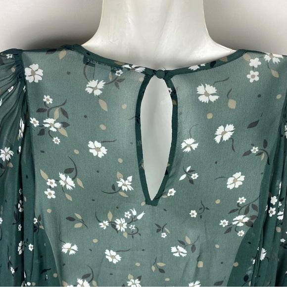 Country Road Blouse Top Green White Floral Long Sleeve Sheer Lightweight Size 8 - Picture 6 of 12